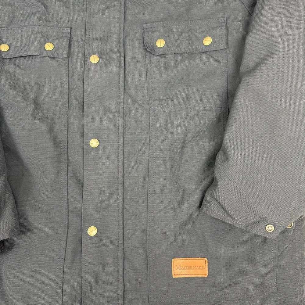 Vintage 90s Walls Mastermade Hooded Canvas Work Jacket Black‎ Large Corduroy USA